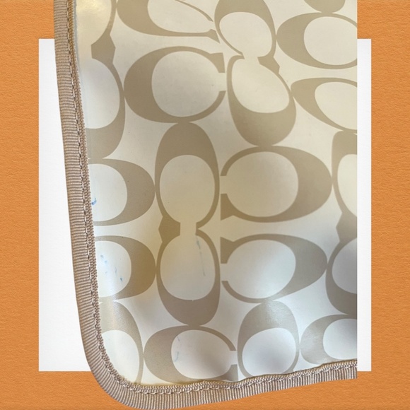 Authentic Coach Nylon Red Leather Trim Tote Bag Style 5656 Tan Shoulder Purse - Picture 12 of 16